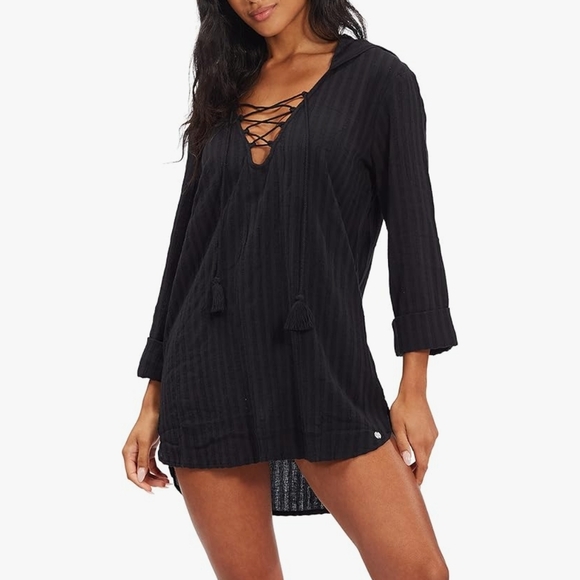Billabong Other - Billabong Aloha Lace Up Tunic Swim Cover-up Women's L Black Vacation Retro 90s